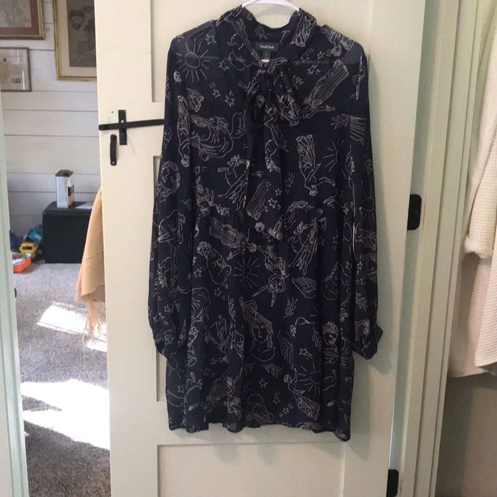 Size L, navy patterned ModCloth dress, NWT, smoke free home